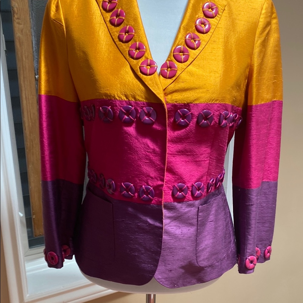 Orange and Pink Moschino Blazer with Tailored Fit and Button Detailing - Picture 3 of 9